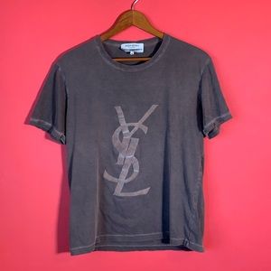 Vintage YSL Yves Saint Laurent Brown Logo Tee Tshirt